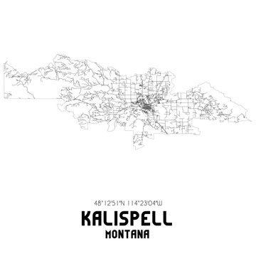Kalispell Montana. US street map with black and white lines.