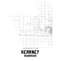 Kearney Nebraska. US street map with black and white lines.