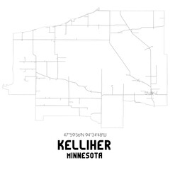Kelliher Minnesota. US street map with black and white lines.