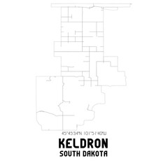 Keldron South Dakota. US street map with black and white lines.