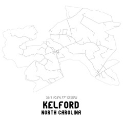 Kelford North Carolina. US street map with black and white lines.