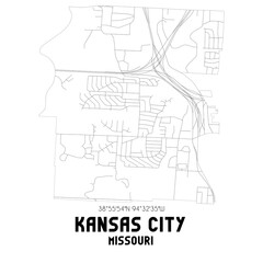 Kansas City Missouri. US street map with black and white lines.