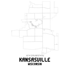 Kansasville Wisconsin. US street map with black and white lines.