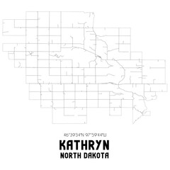 Kathryn North Dakota. US street map with black and white lines.