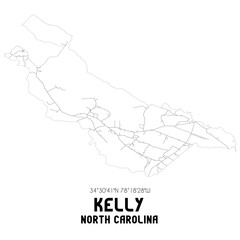Kelly North Carolina. US street map with black and white lines.