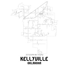 Kellyville Oklahoma. US street map with black and white lines.