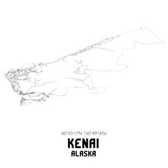 Kenai Alaska. US street map with black and white lines.