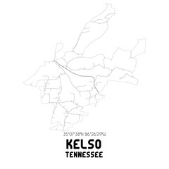 Kelso Tennessee. US street map with black and white lines.