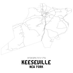 Keeseville New York. US street map with black and white lines.