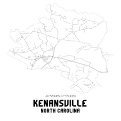Kenansville North Carolina. US street map with black and white lines.