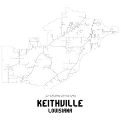Keithville Louisiana. US street map with black and white lines.
