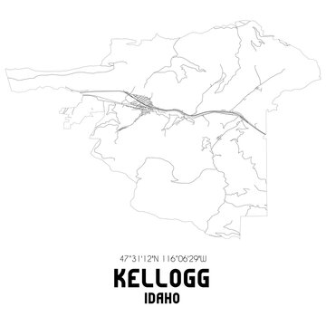 Kellogg Idaho. US street map with black and white lines.