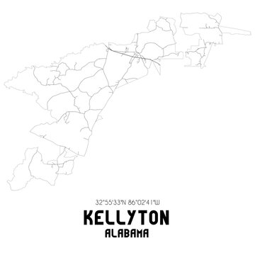 Kellyton Alabama. US street map with black and white lines.