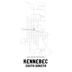 Kennebec South Dakota. US street map with black and white lines.