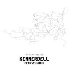Kennerdell Pennsylvania. US street map with black and white lines.
