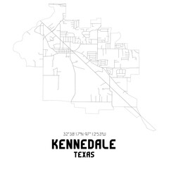 Kennedale Texas. US street map with black and white lines.