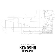 Kenosha Wisconsin. US street map with black and white lines.