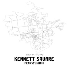 Kennett Square Pennsylvania. US street map with black and white lines.