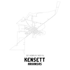 Fototapeta na wymiar Kensett Arkansas. US street map with black and white lines.