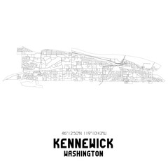 Kennewick Washington. US street map with black and white lines.