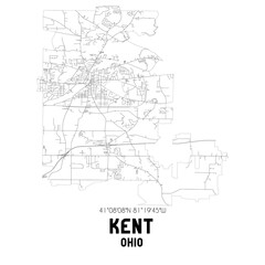 Kent Ohio. US street map with black and white lines.