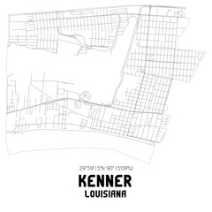 Kenner Louisiana. US street map with black and white lines.
