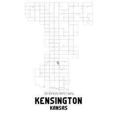 Kensington Kansas. US street map with black and white lines.