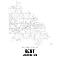 Fototapeta na wymiar Kent Washington. US street map with black and white lines.