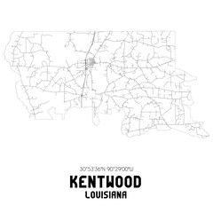 Kentwood Louisiana. US street map with black and white lines.