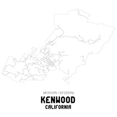 Kenwood California. US street map with black and white lines.