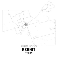 Kermit Texas. US street map with black and white lines.