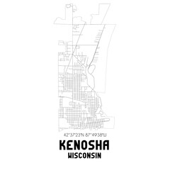 Kenosha Wisconsin. US street map with black and white lines.