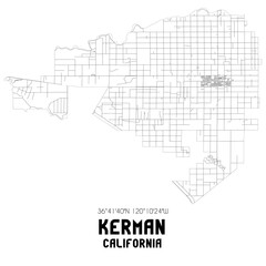 Kerman California. US street map with black and white lines.