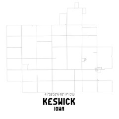 Keswick Iowa. US street map with black and white lines.