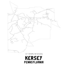 Kersey Pennsylvania. US street map with black and white lines.