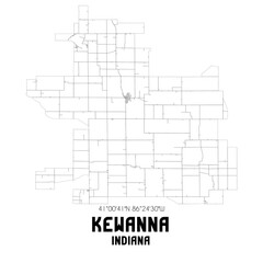Kewanna Indiana. US street map with black and white lines.