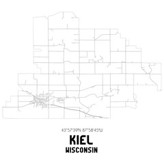 Kiel Wisconsin. US street map with black and white lines.