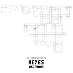 Keyes Oklahoma. US street map with black and white lines.