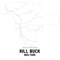 Kill Buck New York. US street map with black and white lines.