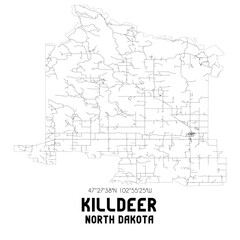 Killdeer North Dakota. US street map with black and white lines.