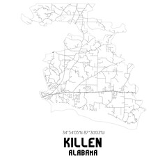 Killen Alabama. US street map with black and white lines.