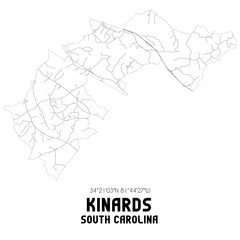 Kinards South Carolina. US street map with black and white lines.