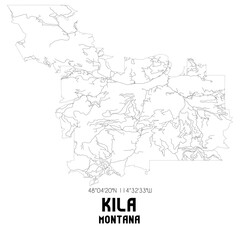 Kila Montana. US street map with black and white lines.