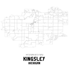 Kingsley Michigan. US street map with black and white lines.