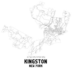 Kingston New York. US street map with black and white lines.