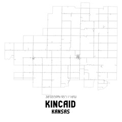 Kincaid Kansas. US street map with black and white lines.