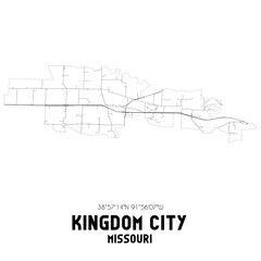 Kingdom City Missouri. US street map with black and white lines.