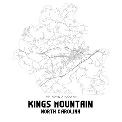 Kings Mountain North Carolina. US street map with black and white lines.