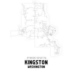 Kingston Washington. US street map with black and white lines.