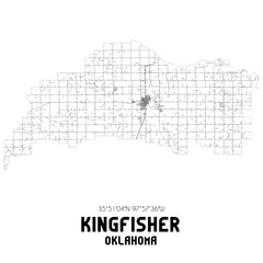 Kingfisher Oklahoma. US street map with black and white lines.
